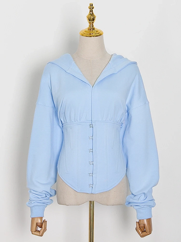 TWOTWINSTYLE Free Shipping Patchwork Drawstring Slim Sweatshirt For Women Hooded Collar Clothing