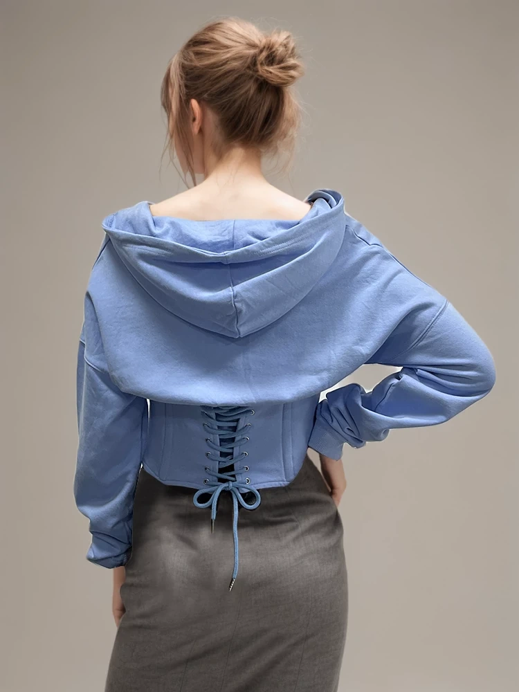TWOTWINSTYLE Free Shipping Patchwork Drawstring Slim Sweatshirt For Women Hooded Collar Clothing