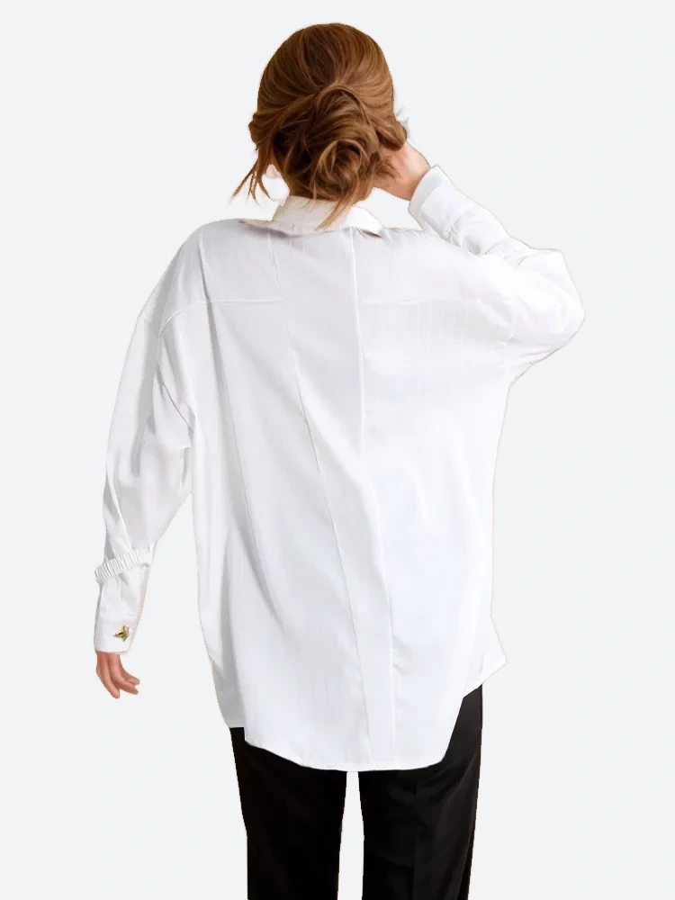 TWOTWINSTYLE Patchwork Diamonds Striped Shirts For Women Lapel Long SleeveFashion Clothing