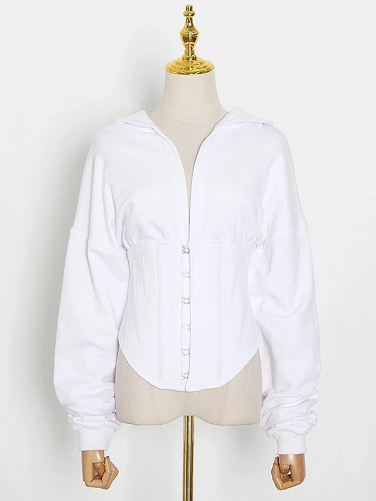 TWOTWINSTYLE Free Shipping Patchwork Drawstring Slim Sweatshirt For Women Hooded Collar Clothing