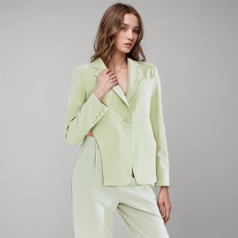 TWOTWINSTYLE Patchwork Chain Blazer For Women Notched Collar Clothing