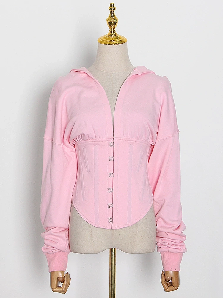 TWOTWINSTYLE Free Shipping Patchwork Drawstring Slim Sweatshirt For Women Hooded Collar Clothing
