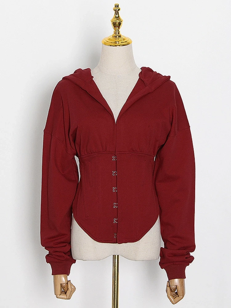 TWOTWINSTYLE Free Shipping Patchwork Drawstring Slim Sweatshirt For Women Hooded Collar Clothing