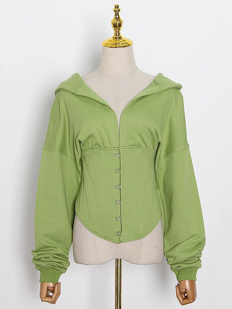 TWOTWINSTYLE Free Shipping Patchwork Drawstring Slim Sweatshirt For Women Hooded Collar Clothing