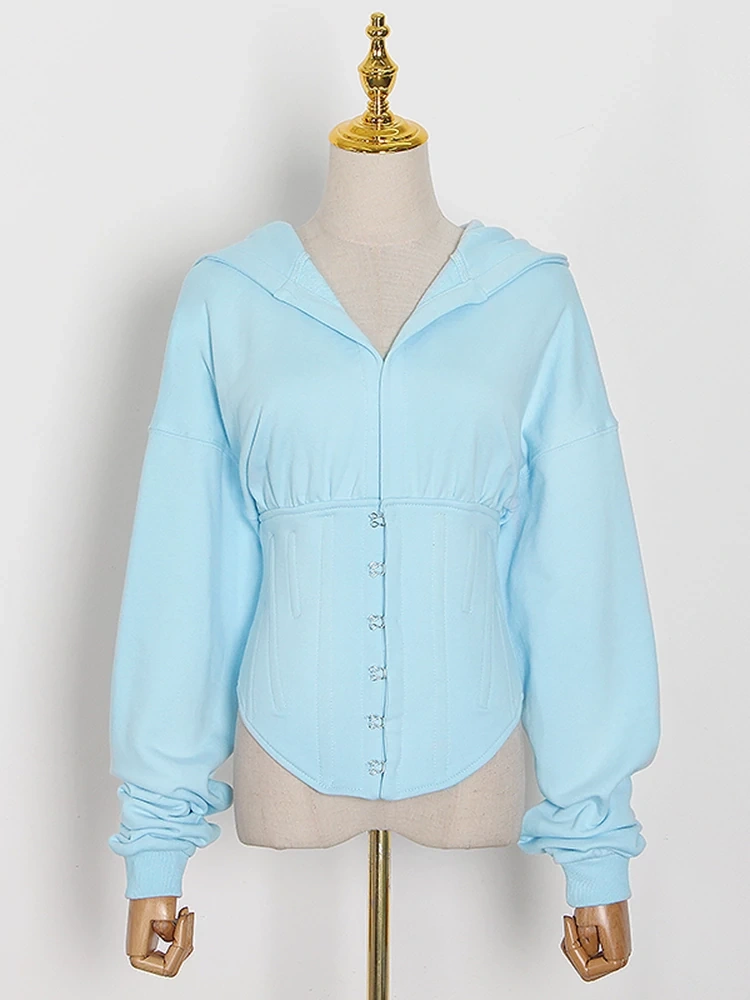 TWOTWINSTYLE Free Shipping Patchwork Drawstring Slim Sweatshirt For Women Hooded Collar Clothing