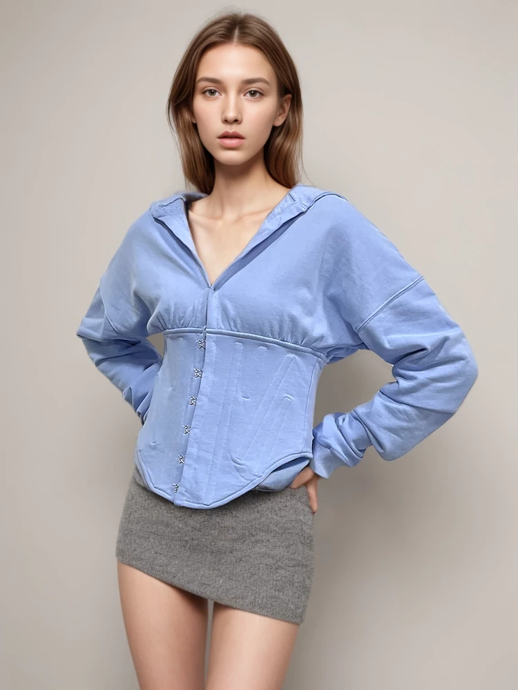 TWOTWINSTYLE Free Shipping Patchwork Drawstring Slim Sweatshirt For Women Hooded Collar Clothing