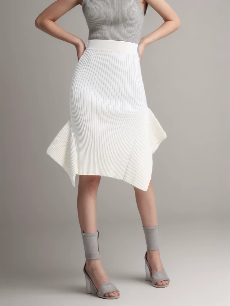 TWOTWINSTYLE Free Shipping Minimalist Skirts For Women High Waist Patchwork Ruffles Irregular Knee Length Clothing