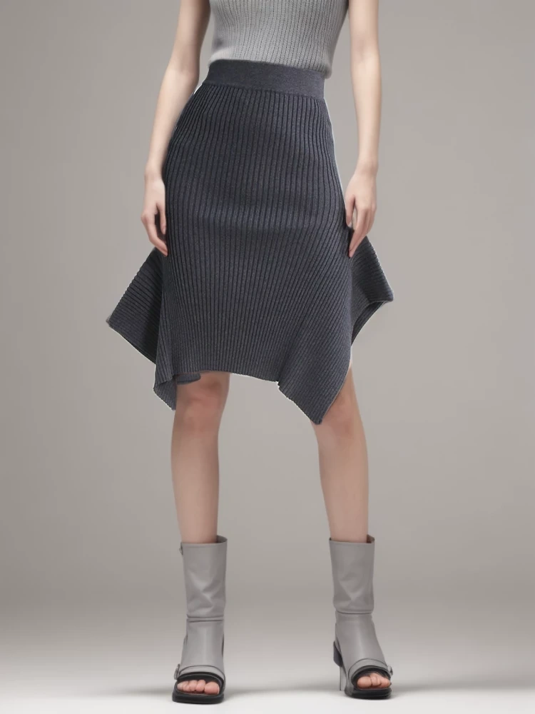 TWOTWINSTYLE Free Shipping Minimalist Skirts For Women High Waist Patchwork Ruffles Irregular Knee Length Clothing