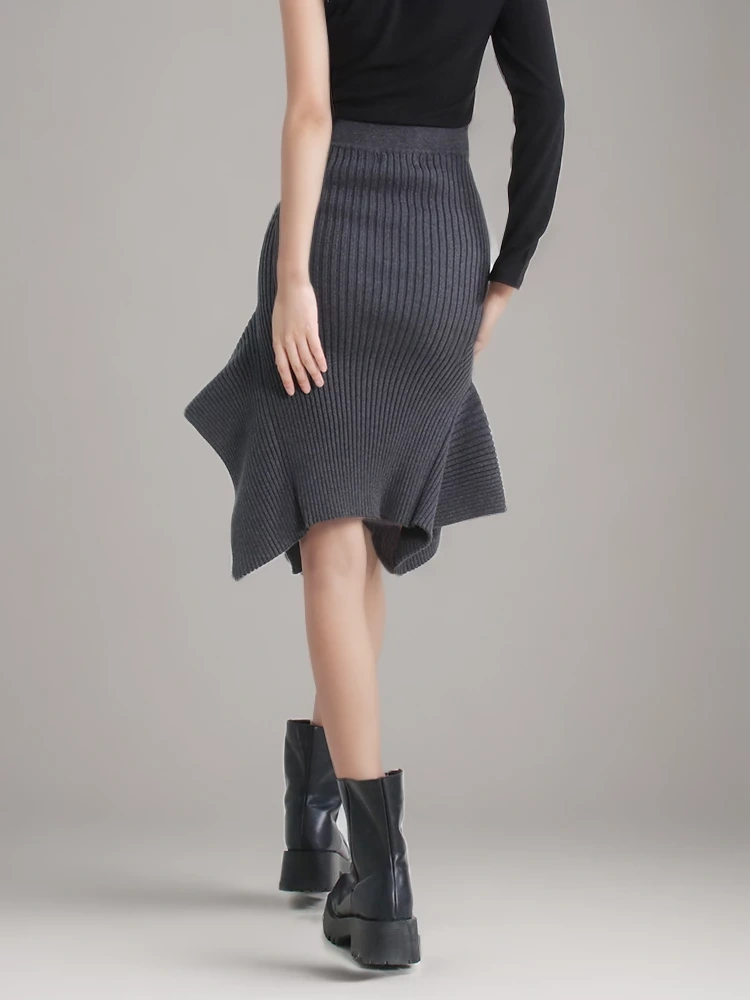 TWOTWINSTYLE Free Shipping Minimalist Skirts For Women High Waist Patchwork Ruffles Irregular Knee Length Clothing