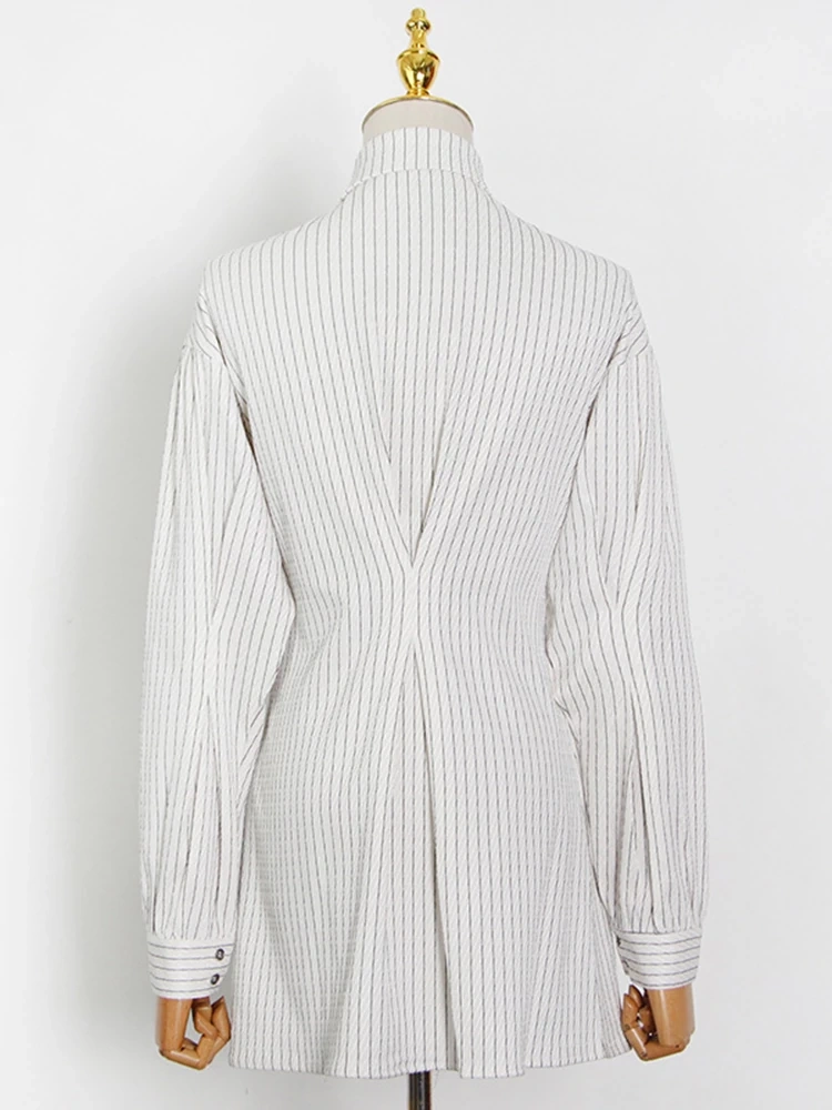 TWOTWINSTYLE Striped Long Sleeve Patchwork Blouse