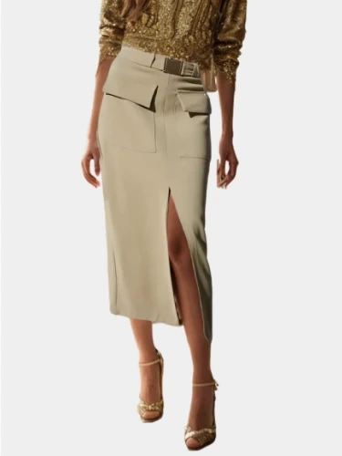 TWOTWINSTYLE Patchwork Belt Casual Skirts For Women High Waist Spliced Pocket Split Designer Fashion Clothing