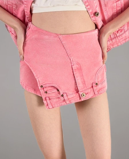 TWOTWINSTYLE Irregular  Denim Shorts For Women High Waist Patchwork Pockets Clothing