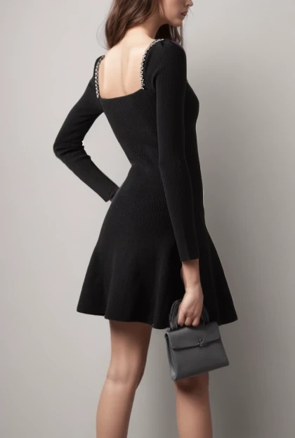 TWOTWINSTYLE Diamonds Mini  Dresses For Women V Neck  Neck Long Sleeve Fashion Clothing