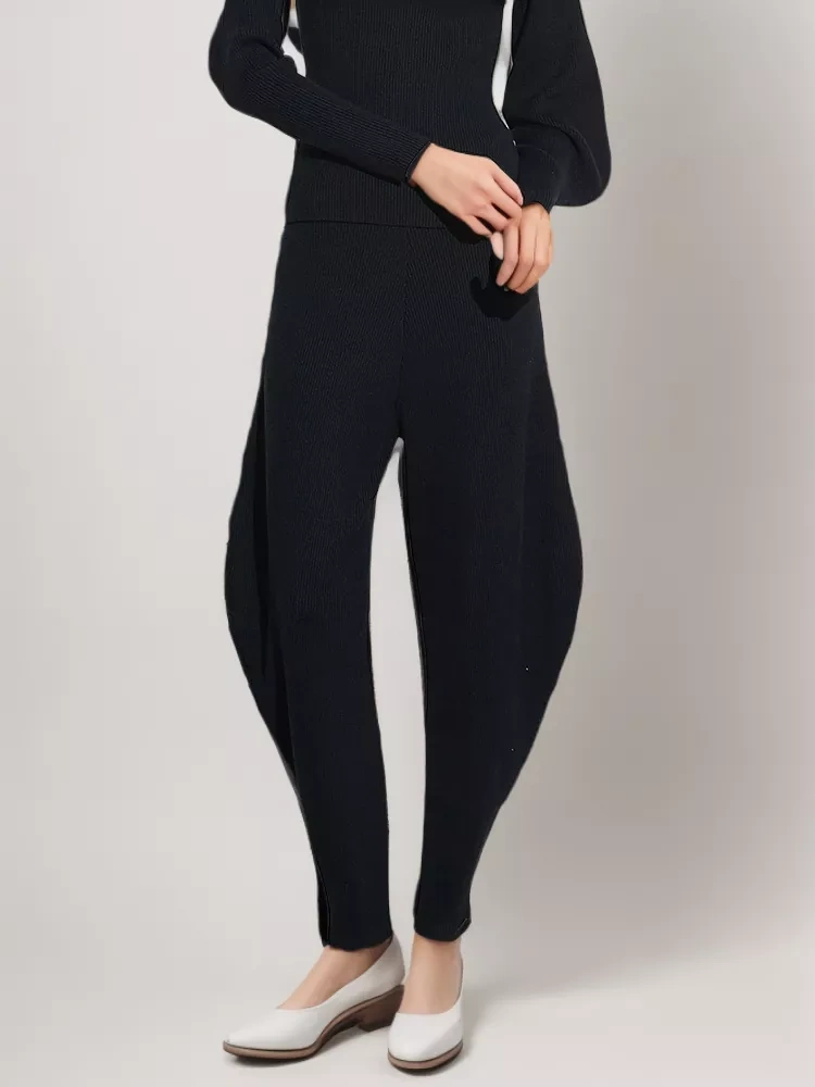 TWOTWINSTYLE Solid Knitting Minimalist Pants For Women Latern Trousers Fashion Clothing