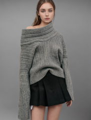 Pullover Diagonal Collar Women  Sweaters