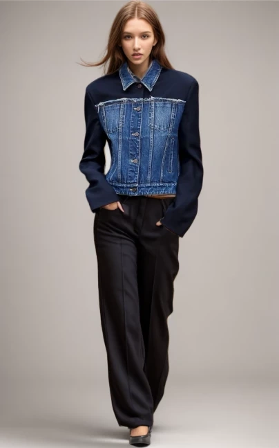 TWOTWINSTYLE  Spliced Denim Casual Jackets For Women Lapel Long Sleeve Single Breasted  Fashion Clothing