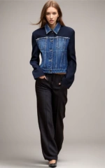 Spliced Denim Casual Jackets For Women Lapel Patchwork Long Sleeve