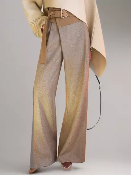 TWOTWINSTYLE  Spliced Belt Pants For Women High Waist Patchwork Button Casual Loose Wide Leg Clothing