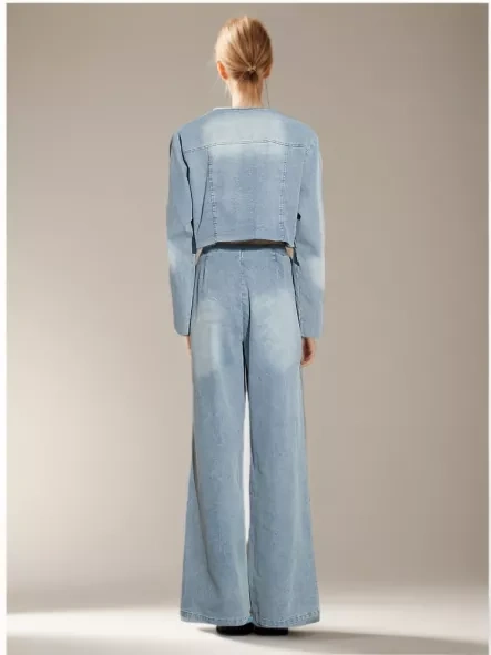 TWOTWINSTYLE Minimalist Jeans For Women High Waist Patchwork Floral Spring Fashion Clothing