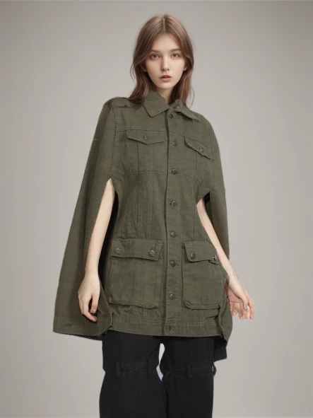 TWOTWINSTYLE  Chic Denim Coats For Women Lapel Cloak Sleeve Single Breasted Pockets Fashon Clothing