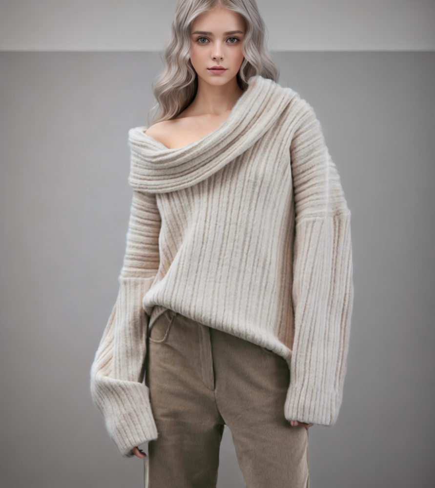 TWOTWINSTYLE Pullover Sweaters For Women Diagonal Collar Long Sleeve Autumn Knitting Fashion Clothing