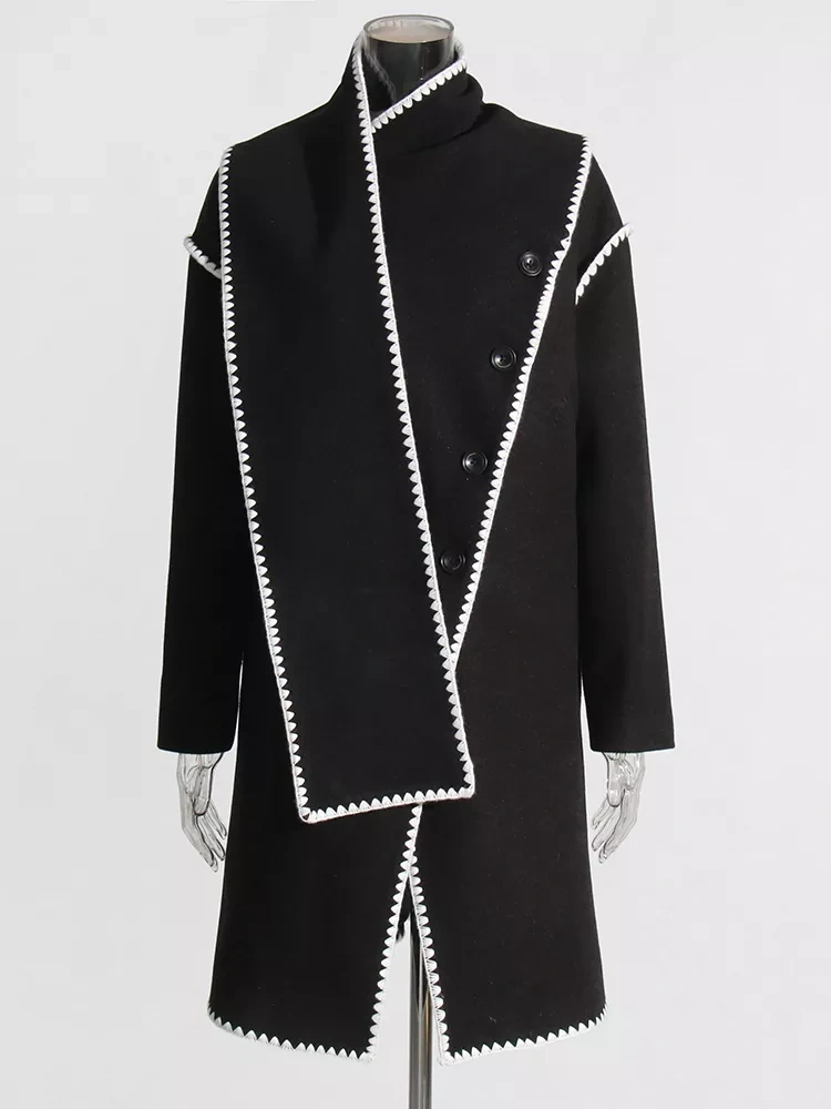 TWOTWINSTYLE Christmas  Casual Loose Coats For Women Scarf Collar Long Sleeve Spliced Single Fashion Clothing
