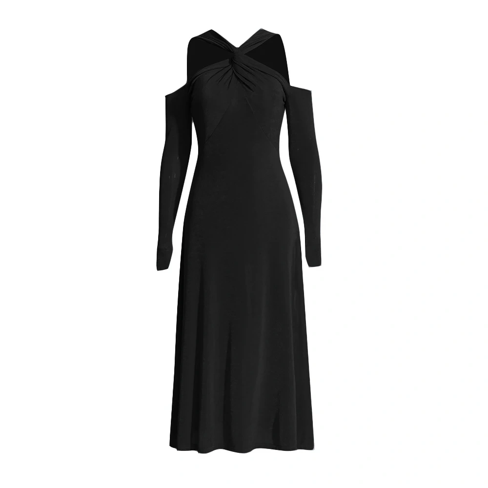 TWOTWINSTYLE  Slimming Dresses For Women V Neck Long Sleeve  Hollow Out Off Shoulder Sexy Clothing