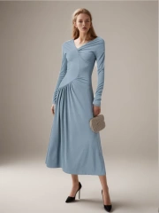 Off Shoulder Long Dress Elastic Knitted Dress