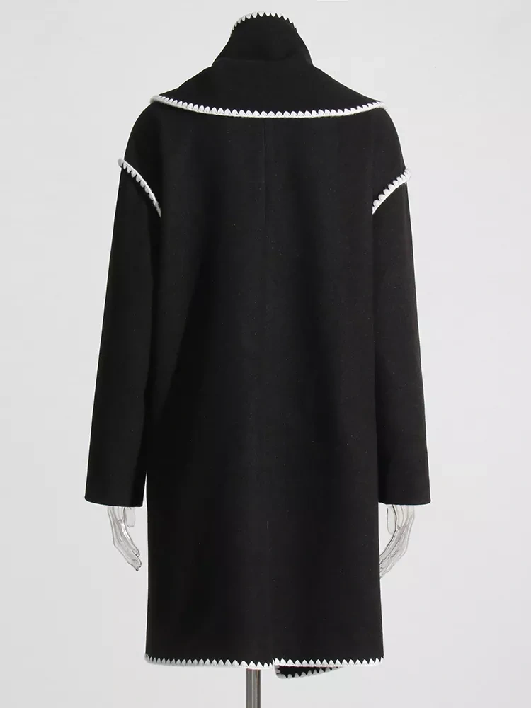 TWOTWINSTYLE Christmas  Casual Loose Coats For Women Scarf Collar Long Sleeve Spliced Single Fashion Clothing