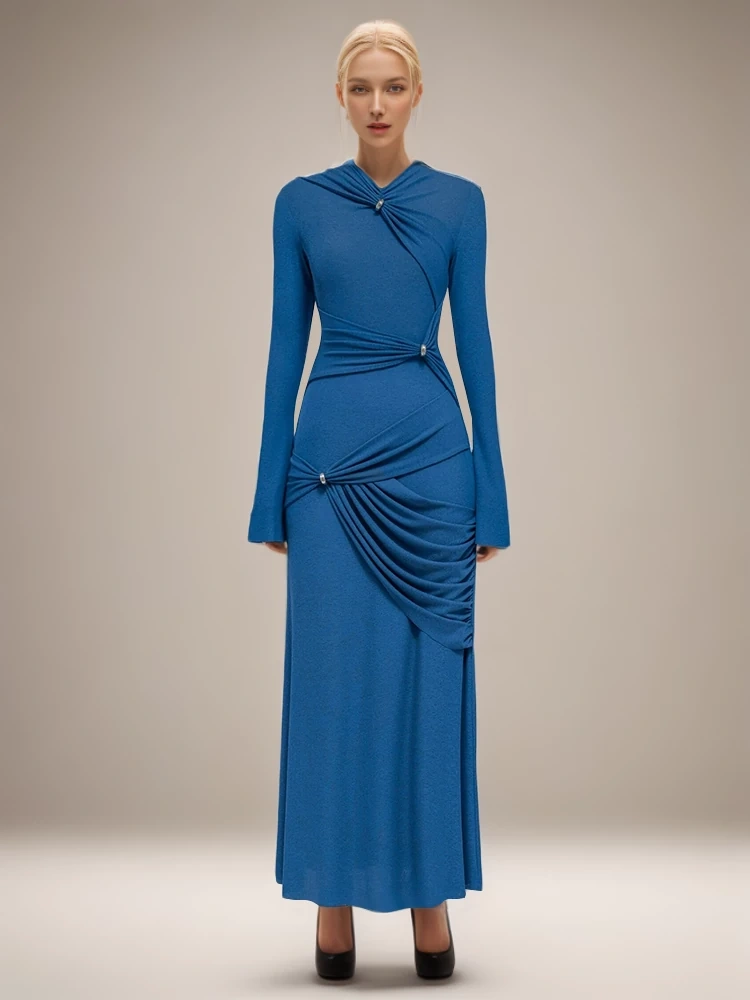 TWOTWINSTYLE  Spliced Folds  Dresses For Women Round Neck Slimming  Clothing