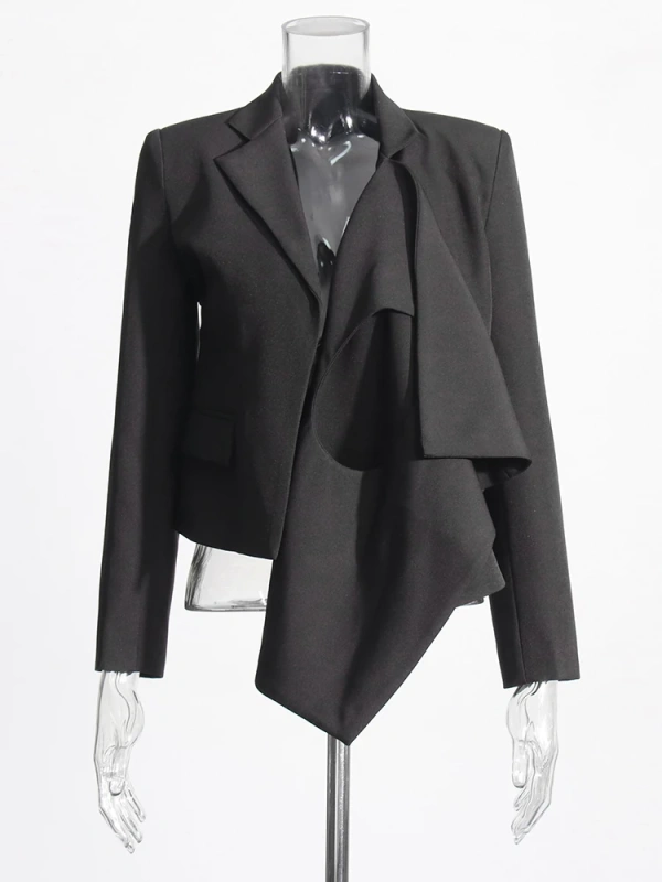 TWOTWINSTYLE  Minimalist  Asymmetrical Blazers For Women Irregular Collar Long Sleeve Clothing