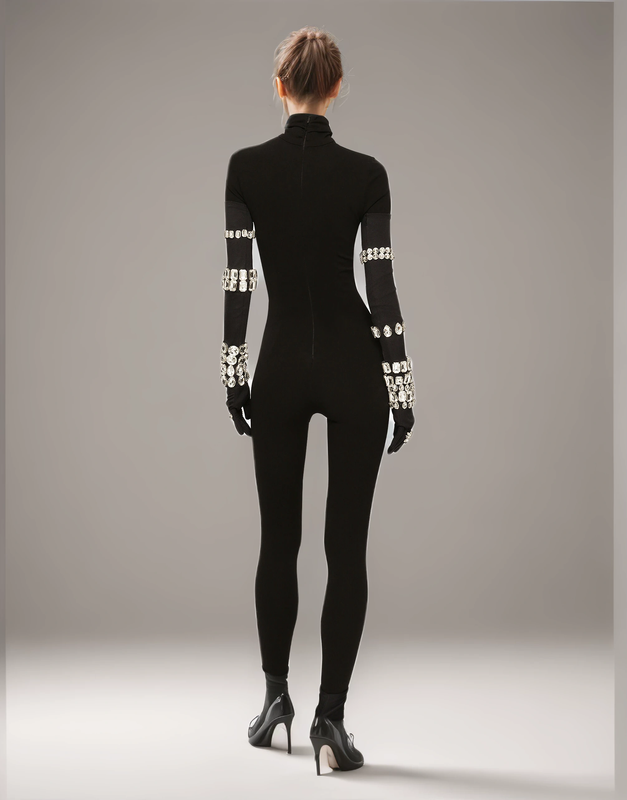 TWOTWINSTYLE Diamonds Minimalist Slimming Jumpsuits For Women Turtleneck Clothing