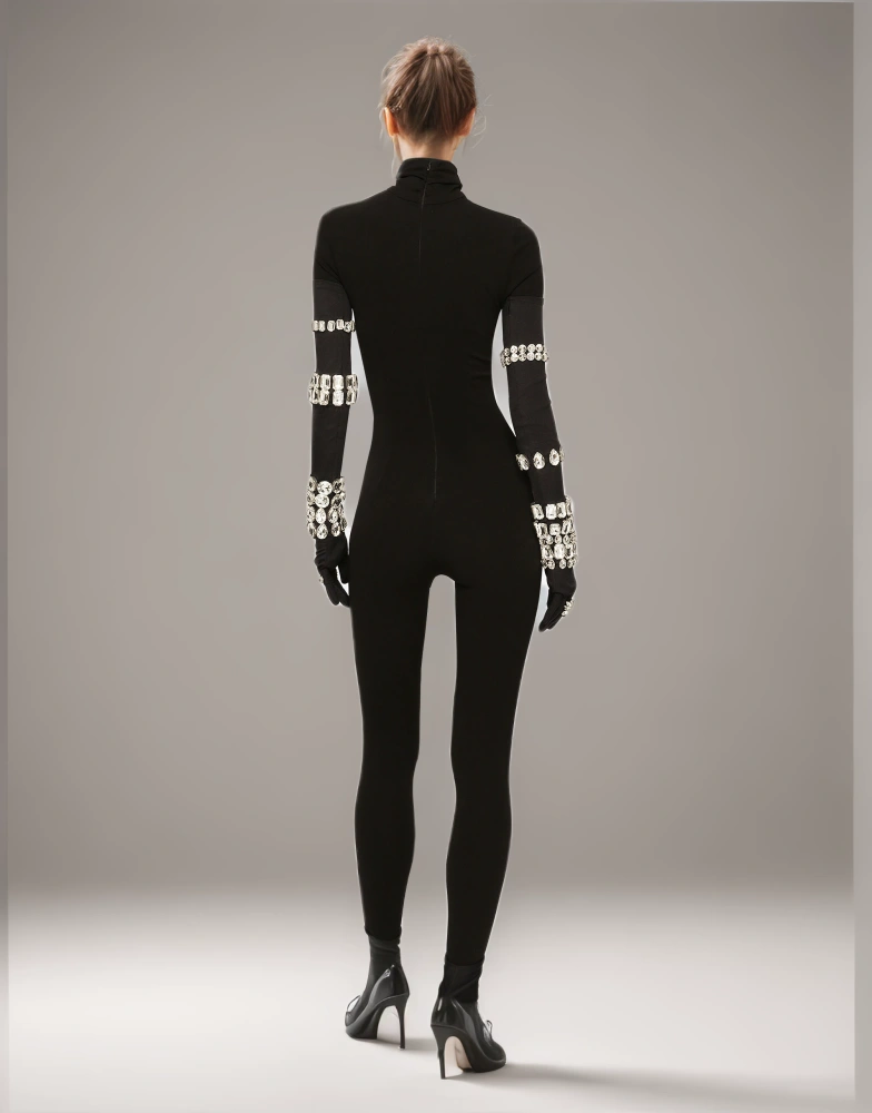 TWOTWINSTYLE Diamonds Minimalist Slimming Jumpsuits For Women Turtleneck Clothing
