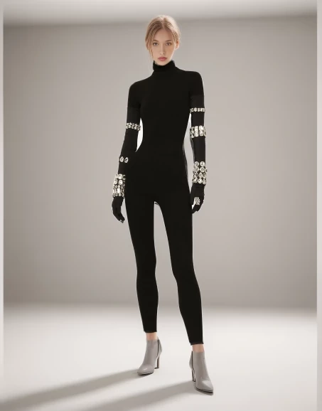 TWOTWINSTYLE Diamonds Minimalist Slimming Jumpsuits For Women Turtleneck Clothing