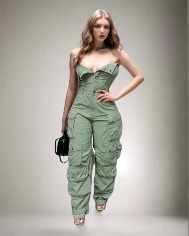 TWOTWINSTYLE Jumpsuits  For Women Off Shoulder Spliced Zipper Fashion Clothing