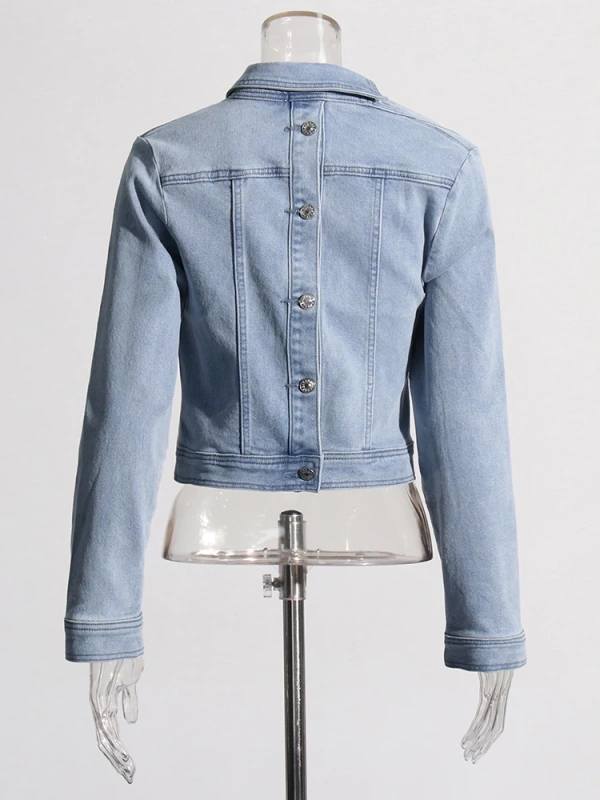 TWOTWINSTYLE Denim Jackets For Women Lapel Long Sleeve Single Breasted Fashion Clothing