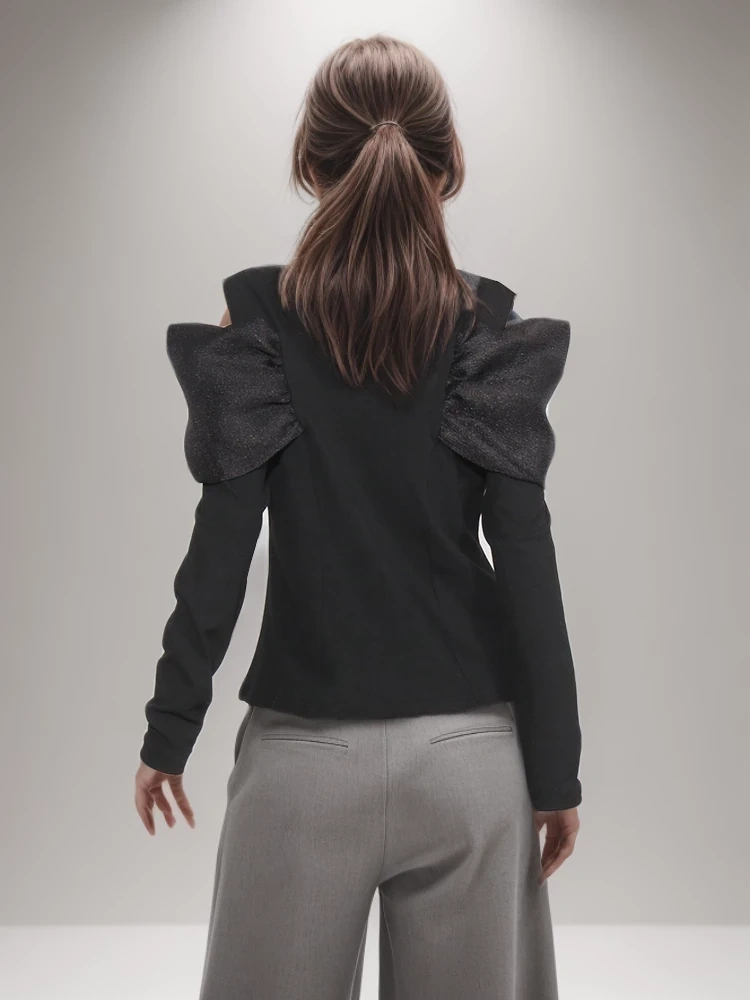 TWOTWINSTYLE Bowknot Hollow Out T Shirt For Women  Slimming T Shirts Clothing