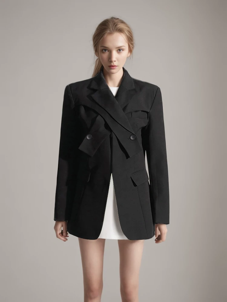 TWOTWINSTYLE  Minimalist Casual Blazers For Women Notched Collar  Patchwork Button Slimming  Clothing
