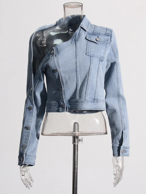 TWOTWINSTYLE Denim Jackets For Women Lapel Long Sleeve Single Breasted Fashion Clothing