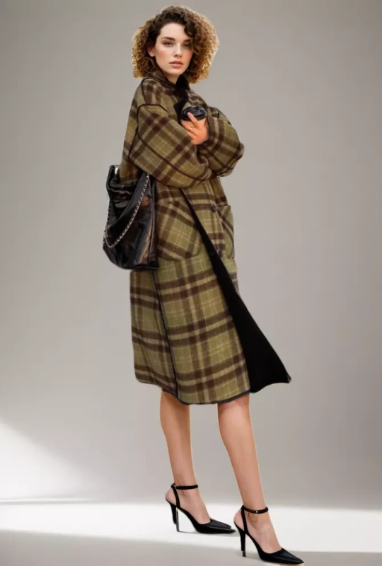 TWOTWINSTYLE New Plaid Winter Thick Two Wear Wool Coat For Women Lapel  Clothing