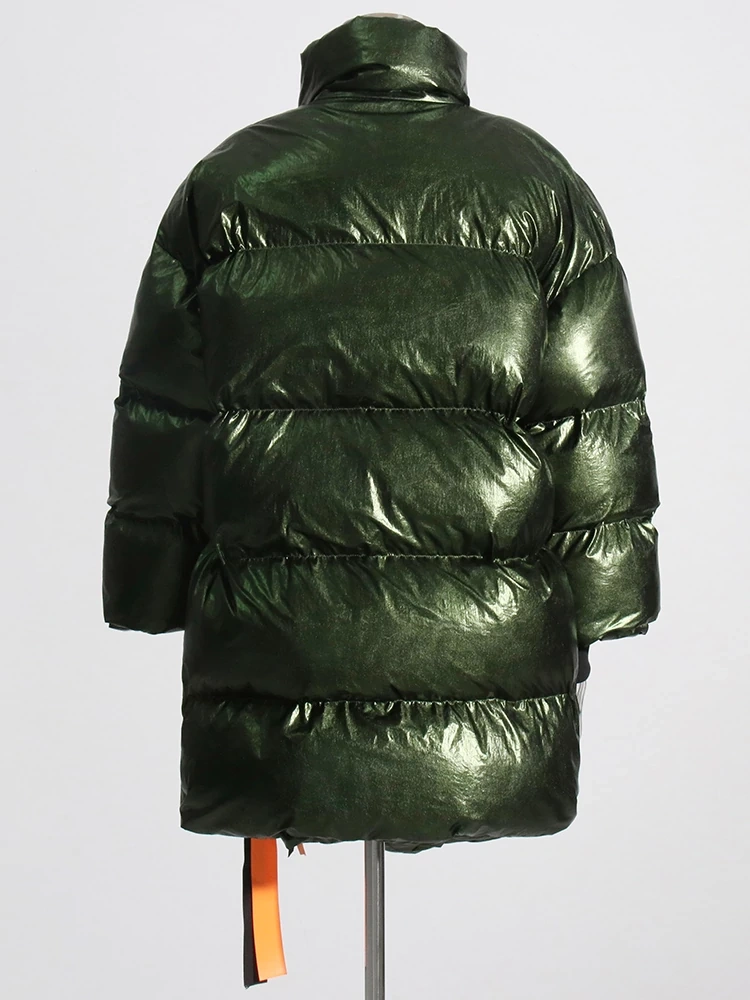TWOTWINSTYLE Winter Women's Down Jacket Long Sleeve Patchwork Ribbons Irregular Cotton Coats Clothing