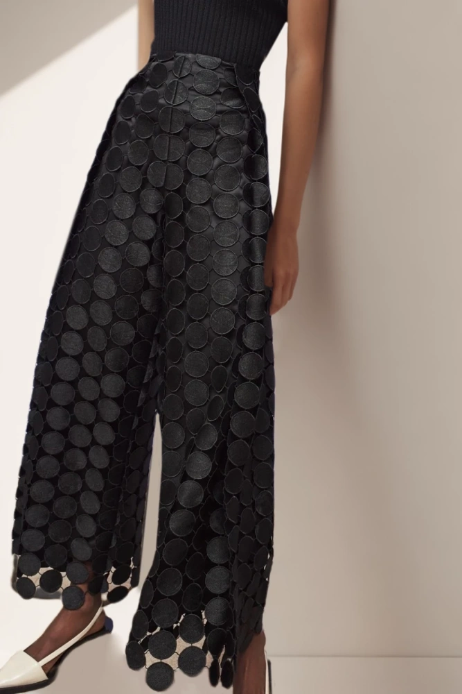 TWOTWINSTYLE  Tassels Hollow Out Straight Pants For Women High Waist Embroidery Clothing