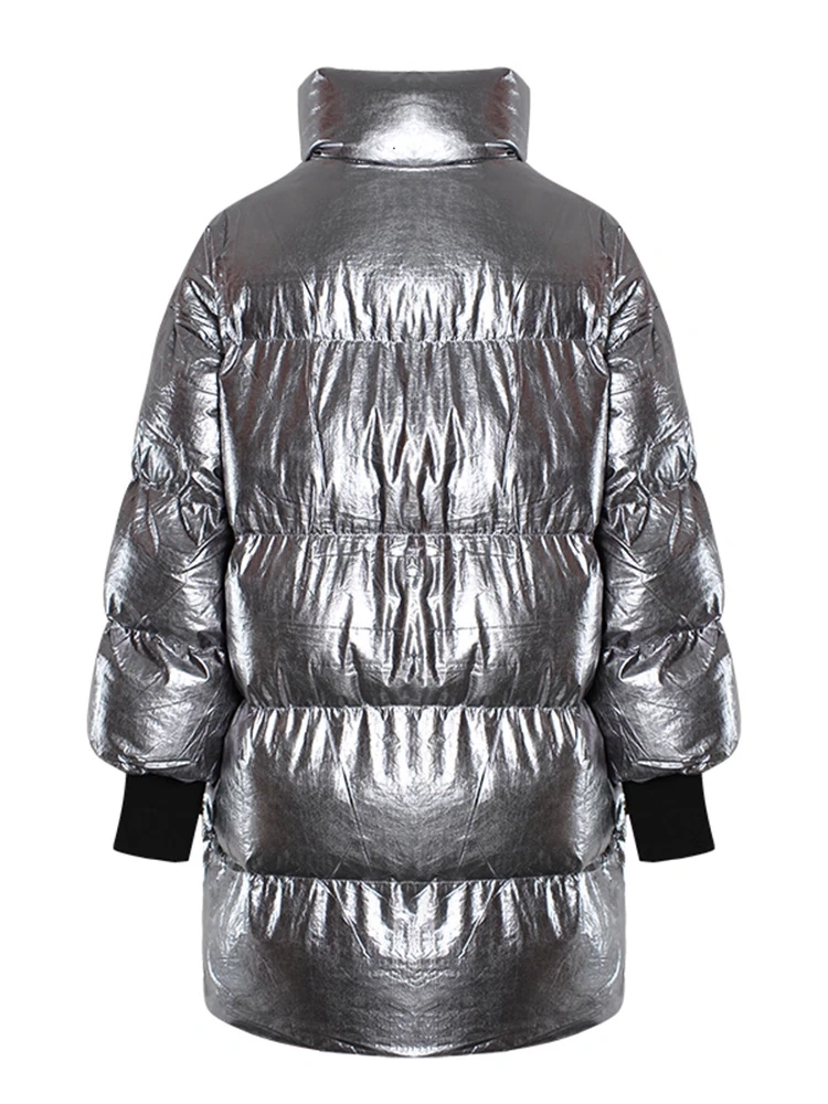 TWOTWINSTYLE Winter Women's Down Jacket Long Sleeve Patchwork Ribbons Irregular Cotton Coats Clothing
