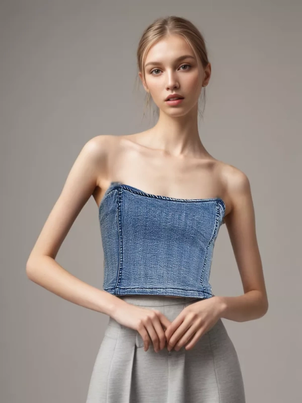 TWOTWINSTYLE Denim Solid Tank Tops For Women Strapless Sleeveless Slim Backless Fashion Clothing