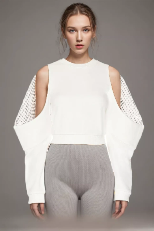 TWOTWINSTYLE  Hollow Out Off Shoulder Diamonds Pullover Sweatshirt