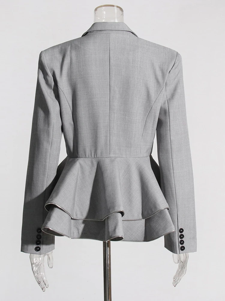 TWOTWINSTYLE Patchwork Ruffles Blazer For Women Notched Collar Long Sleeve Spliced Button Fashion Clothing