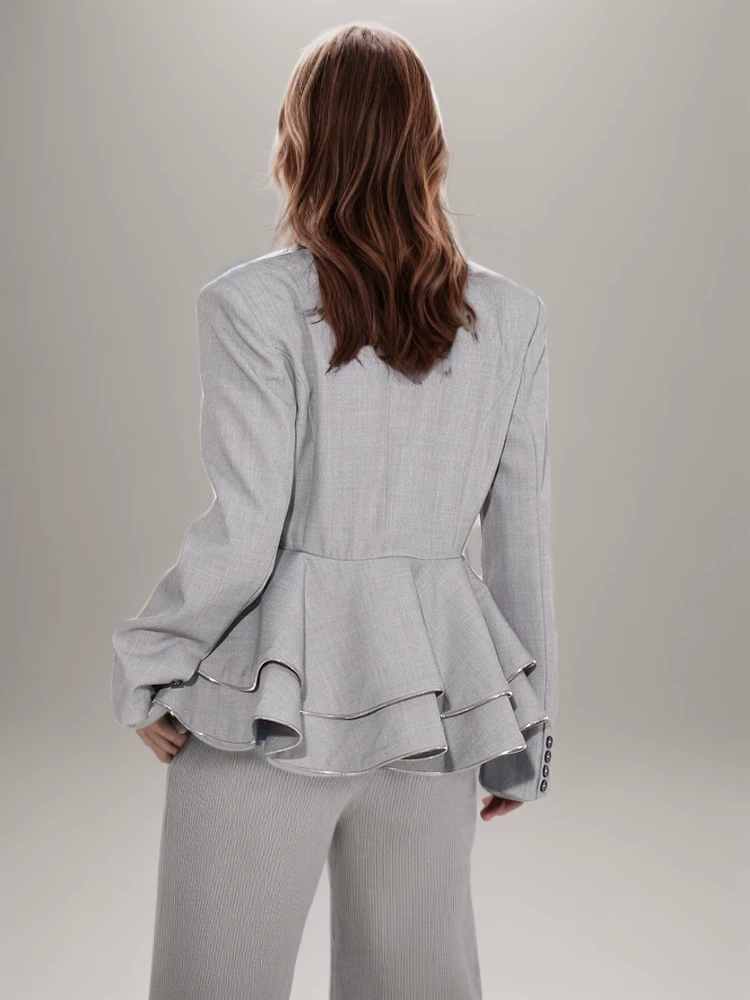 TWOTWINSTYLE Patchwork Ruffles Blazer For Women Notched Collar Long Sleeve Spliced Button Fashion Clothing