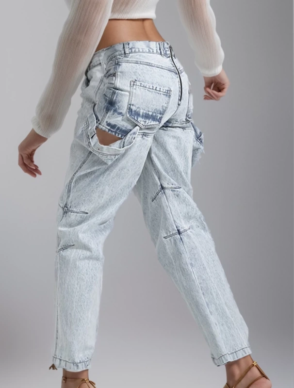 TWOTWINSTYLE  Loose Denim Trouser For Women High Waist Irregular Denim Jeans Fashion Clothing