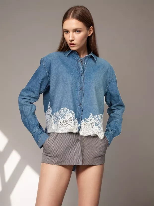 Lace Chic Denim  Women Shirts
