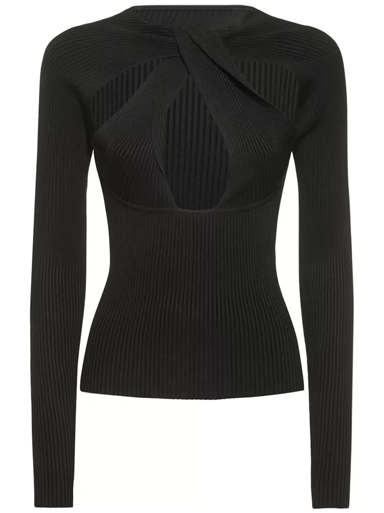 TWOTWINSTYLE Hollow Out Folds Knitting Minimalist